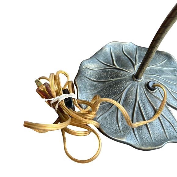 Vintage Grandite lily pad gooseneck table lamp brass frosted ruffled glass shade - Picture 6 of 9